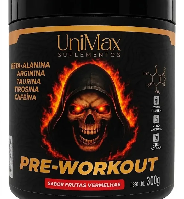 Pote do Pre-Workout UniMax sabor frutas vermelhas, 300 g